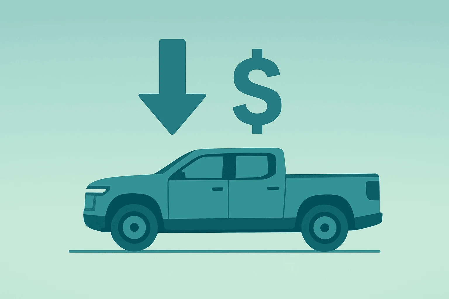 Centered flat vector of a midsize electric pickup symbolizing Ford Fathom's sub-$30,000 pricing and UEV platform.