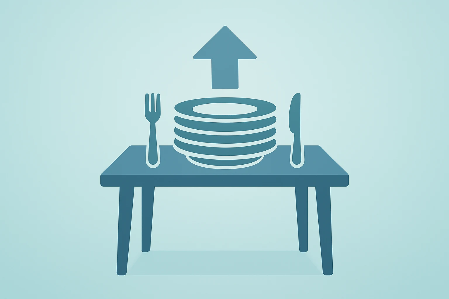 Flat vector of a restaurant table stacked with plates symbolizing Darden Restaurants earnings lifting the sales outlook.