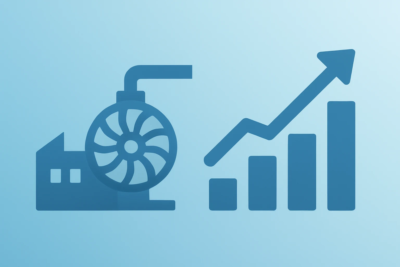 Flat vector of a factory turbine powering earnings expansion, representing the S&P 500 2026 outlook and earnings rally.