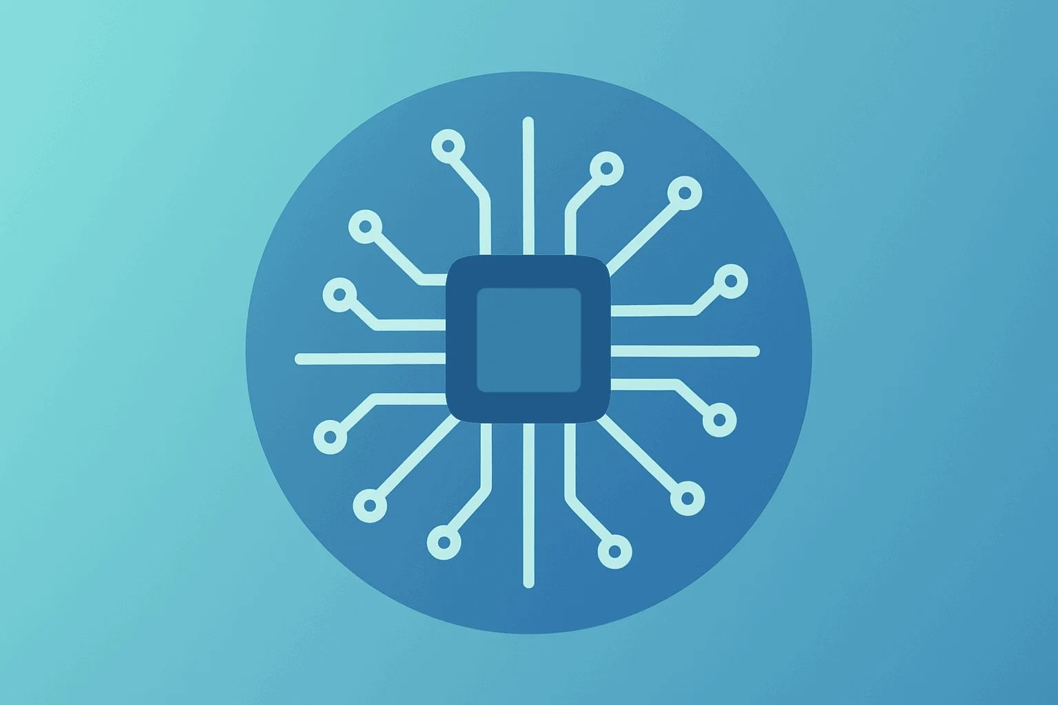 Flat vector of a single semiconductor wafer with expanding circuit lines symbolizing TSMC Q2 revenue beat and AI demand.