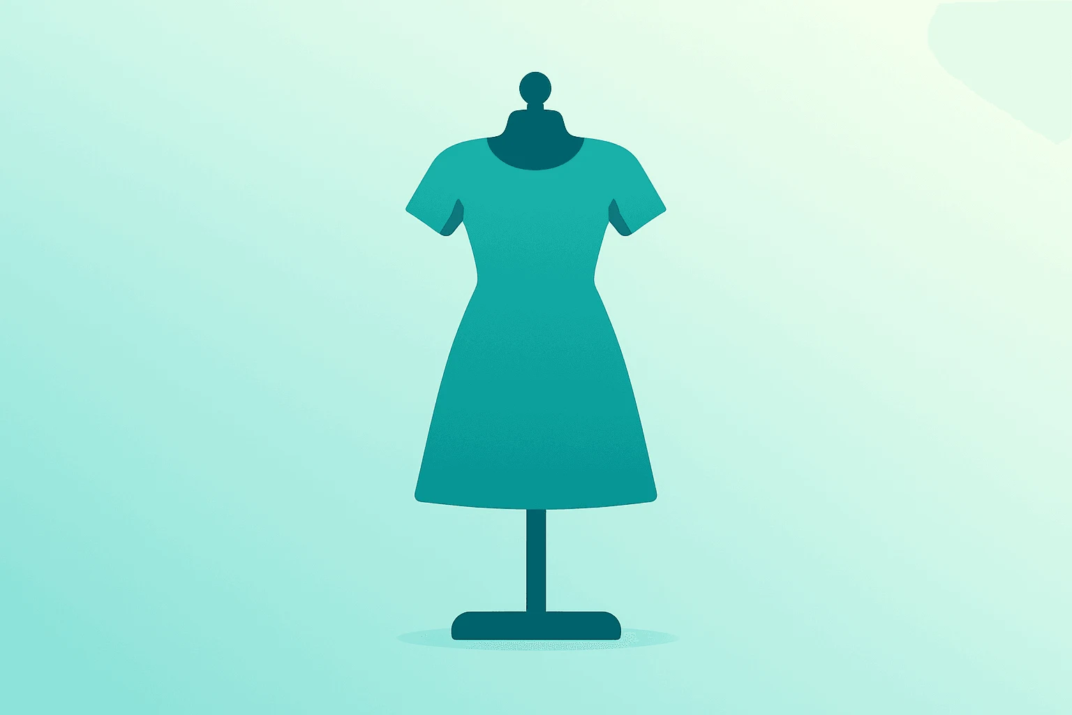 Flat vector of a single dress on a dimmed display stand to represent the Reformation IPO's muted debut and valuation cues.