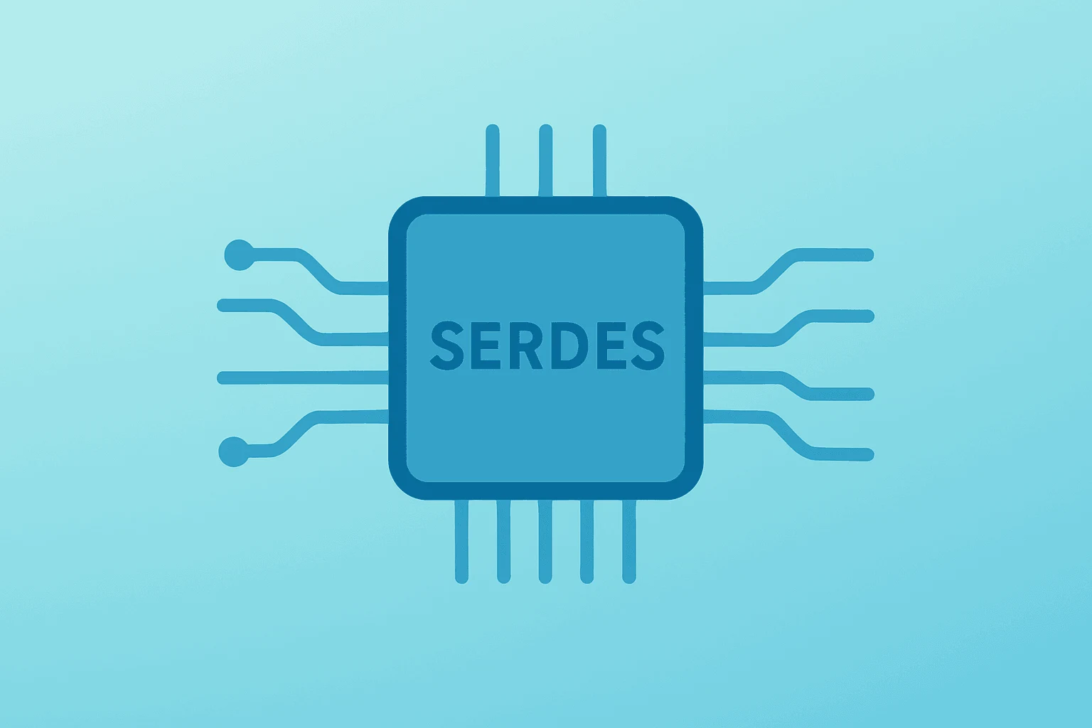 Flat filled vector SerDes chip with dimming traces evoking Credo Technology Q4 earnings, margin normalization and CEO PSU