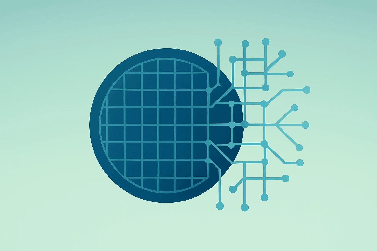 Flat-vector chip fused with expanding circuit to symbolize Synopsys earnings lift from AI demand and acquisition integration
