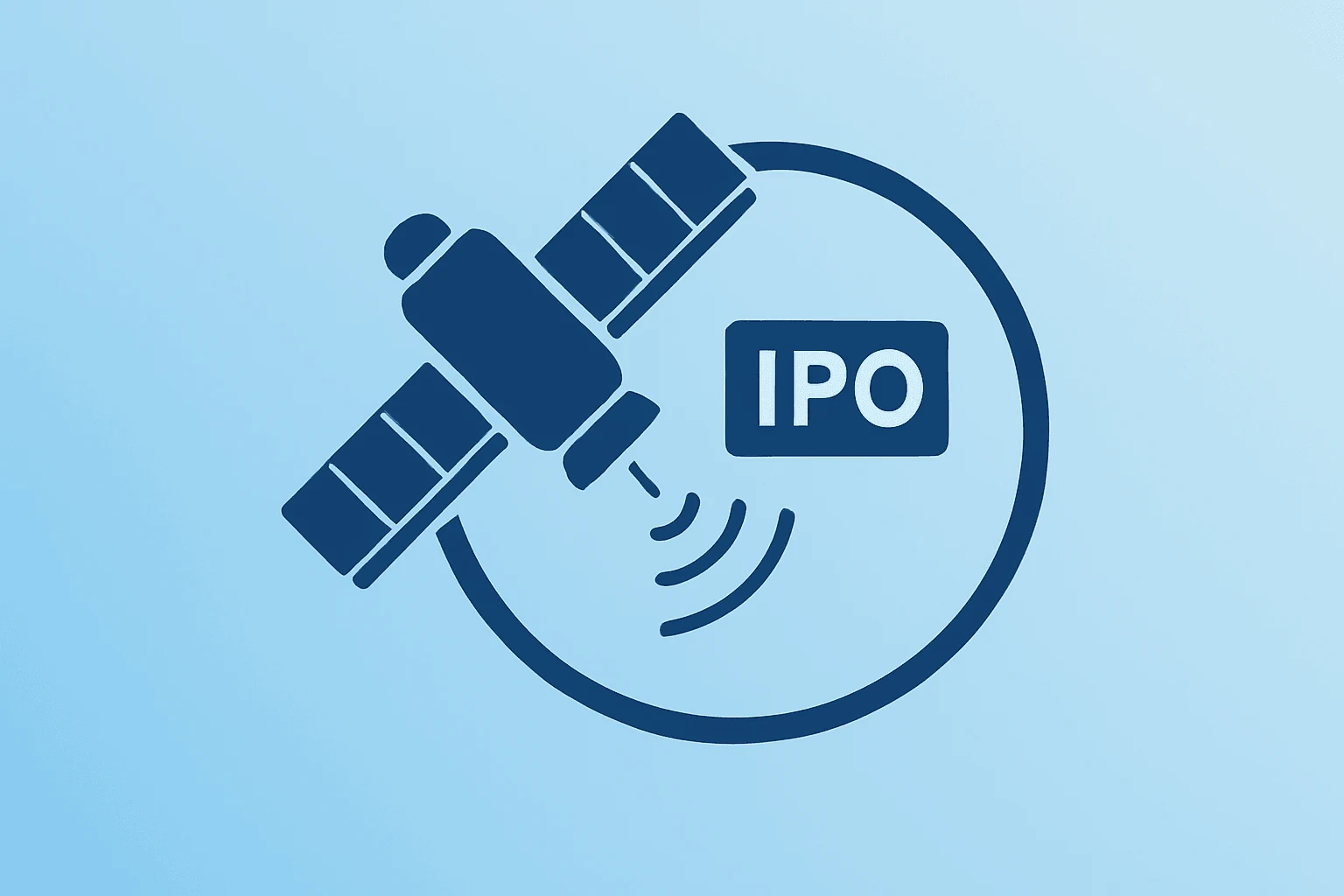 Flat filled vector of a satellite with an expanding supply ring symbolizing SpaceX IPO valuation and market flow risks