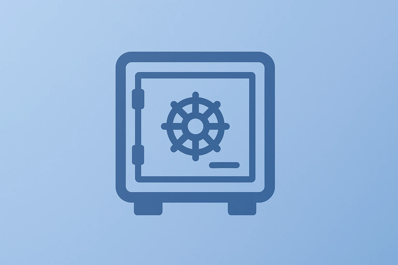 Centered flat vector of a sealed bank vault with a credit slot on a cobalt-silver gradient for Credit Card Rate Cap.