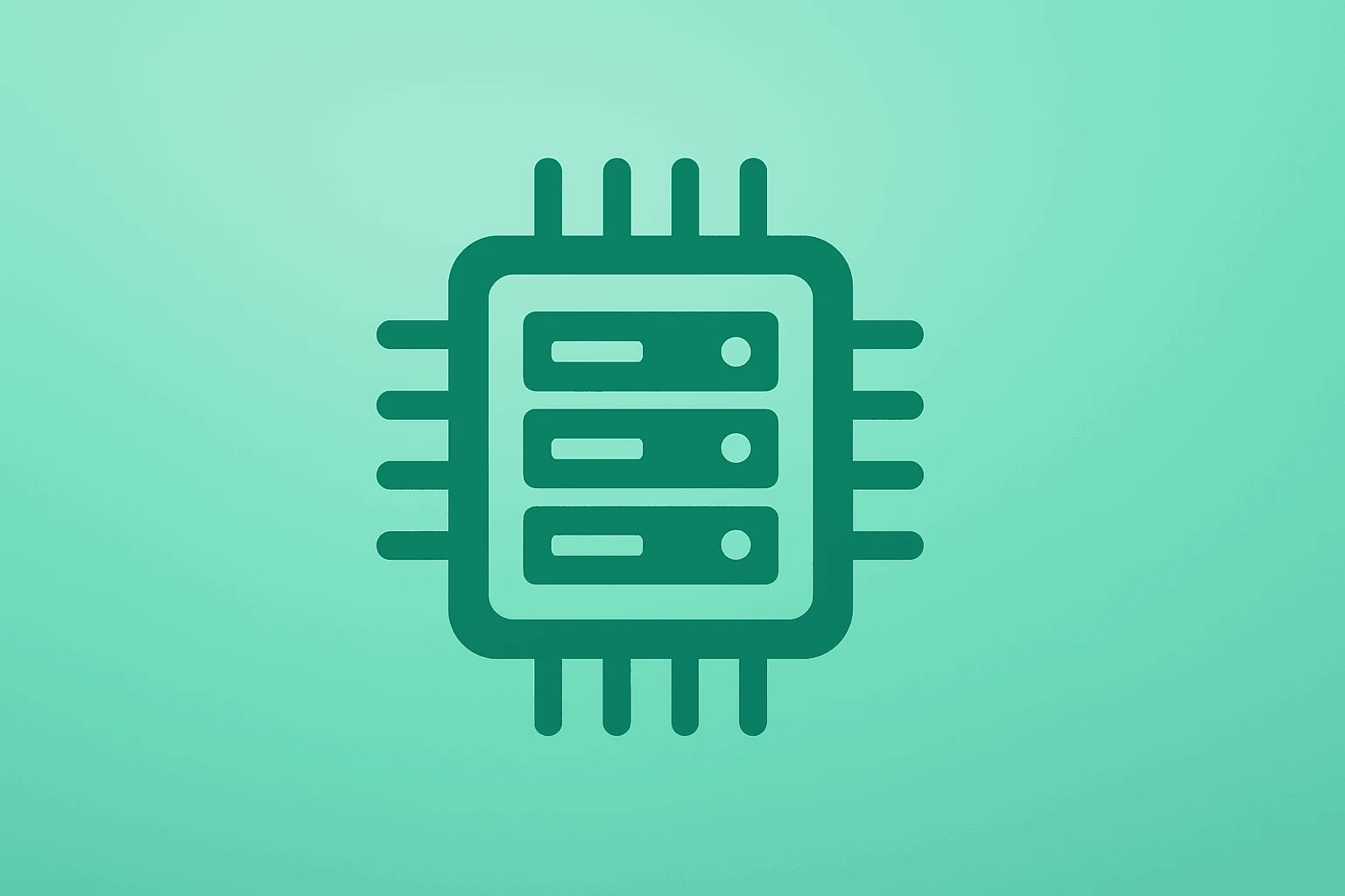Flat vector server chip under a dimmed glow to represent Nvidia stock lagging amid rotation into memory chips.
