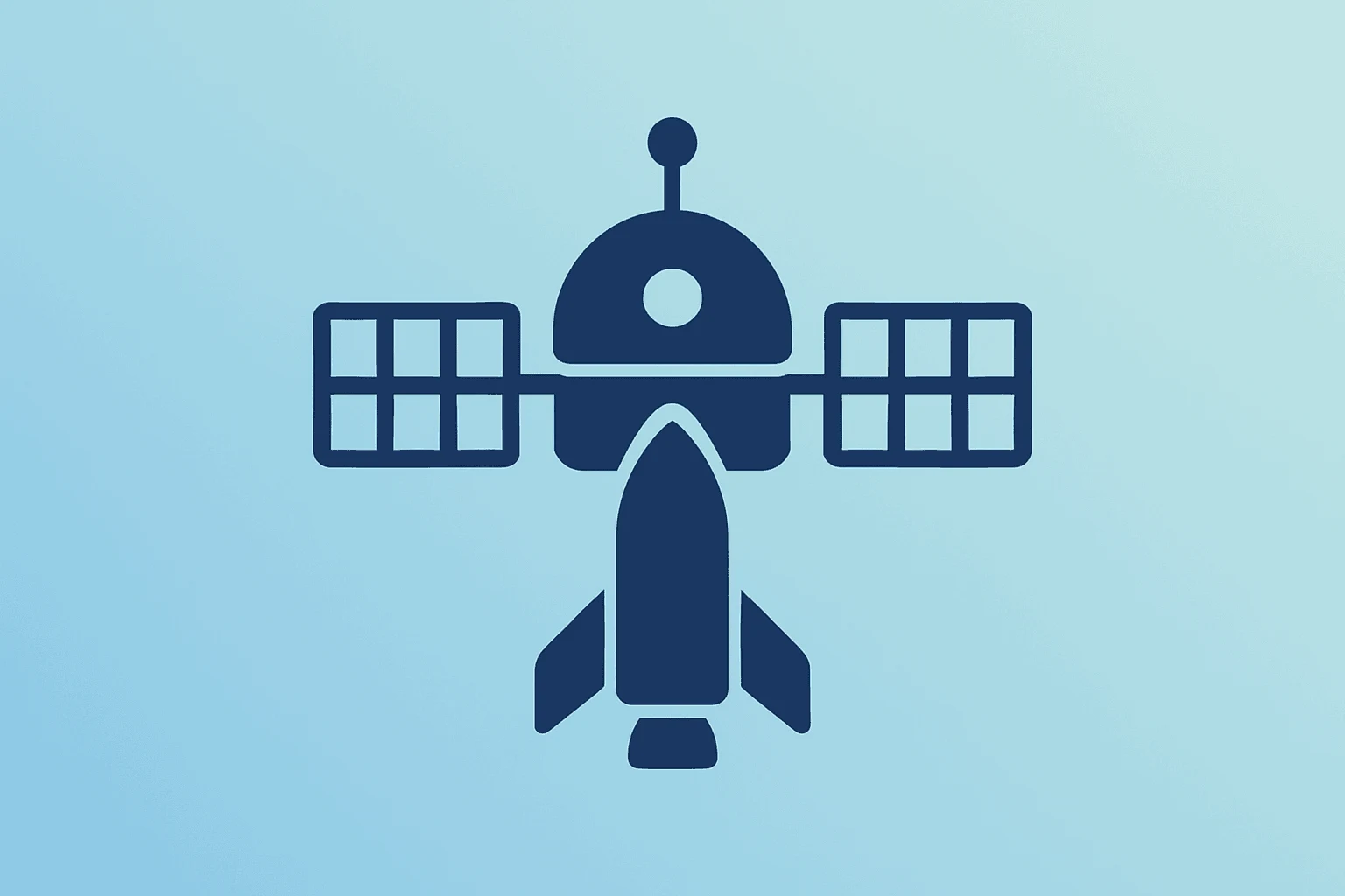 Flat vector of satellite merged with rocket to symbolize Rocket Lab Iridium acquisition, light gradient and subtle shadow.