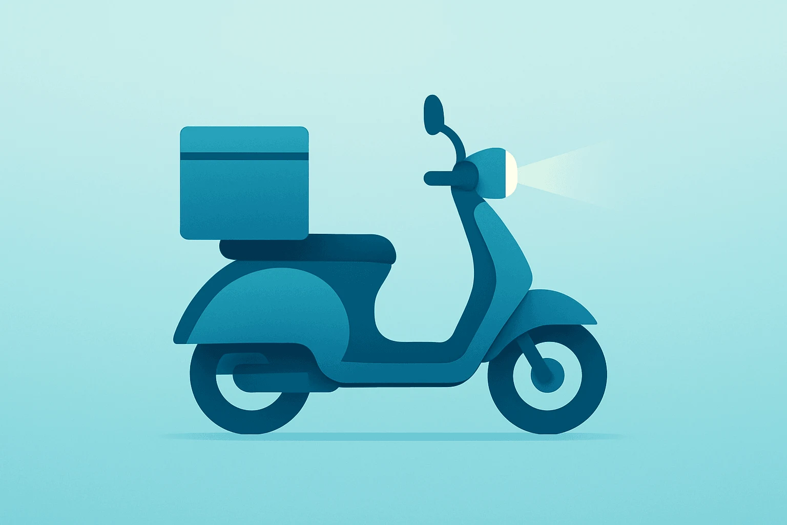Flat vector delivery scooter with dimming backdrop to reflect Uber Q2 2026 results and $58 billion gross bookings.