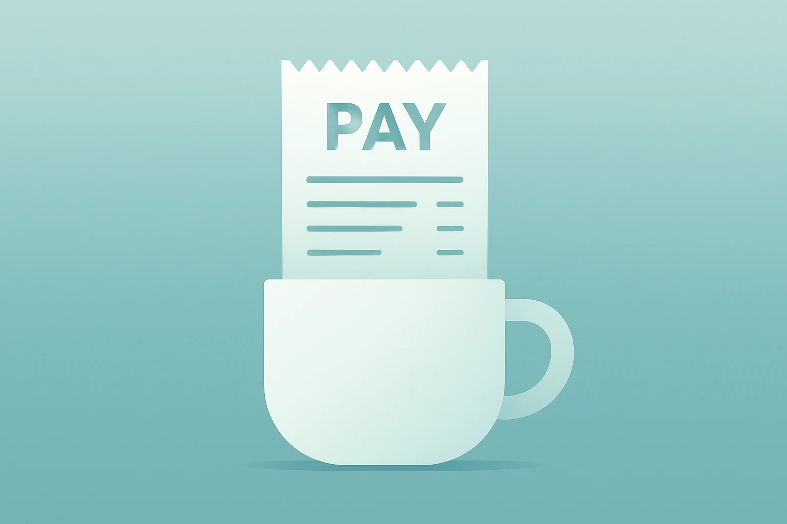 Flat vector of a paper paystub merging into a coffee cup symbolizing Starbucks weekly pay and potential labor-cost pressure.