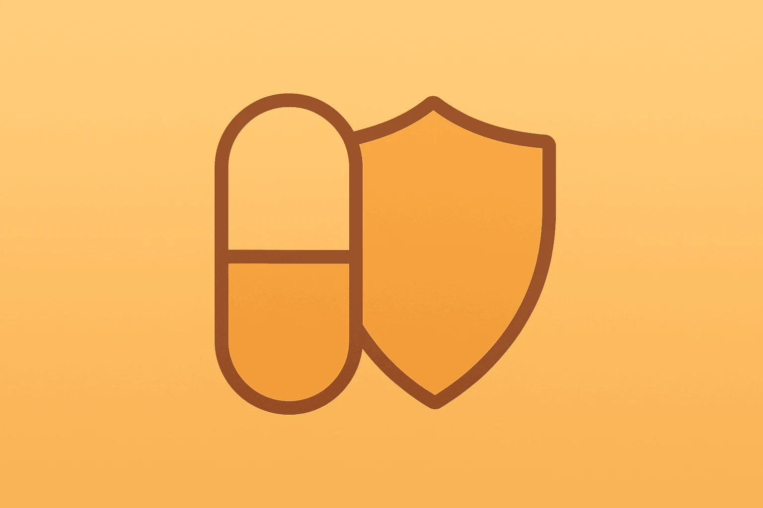 Flat vector of a capsule merging with a shield to show Trump Psychedelic Executive Order speeding approvals.