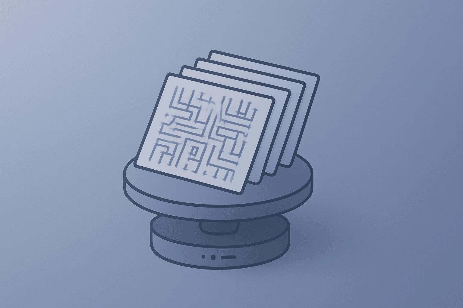 Centered wafer carousel unfurling layered circuits, evoking Applied Materials earnings and AI-driven equipment growth.