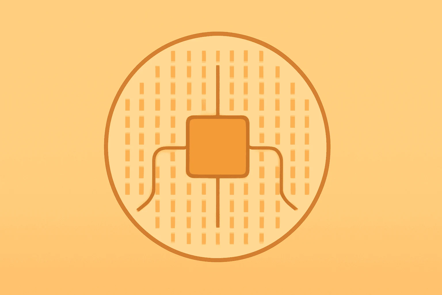 Flat vector of a semiconductor wafer expanding to symbolize Applied Materials Q3 2026 earnings and AI demand.