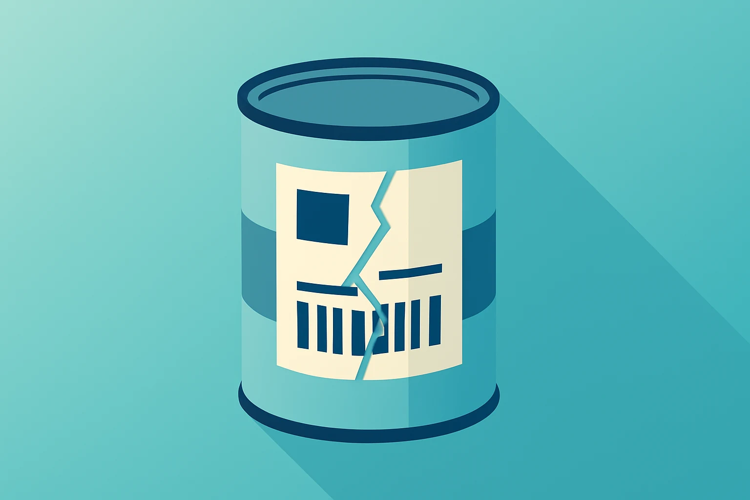 Flat filled vector of a soup-can with a fractured shipping panel signifying Campbell's Q2 earnings miss and outlook.