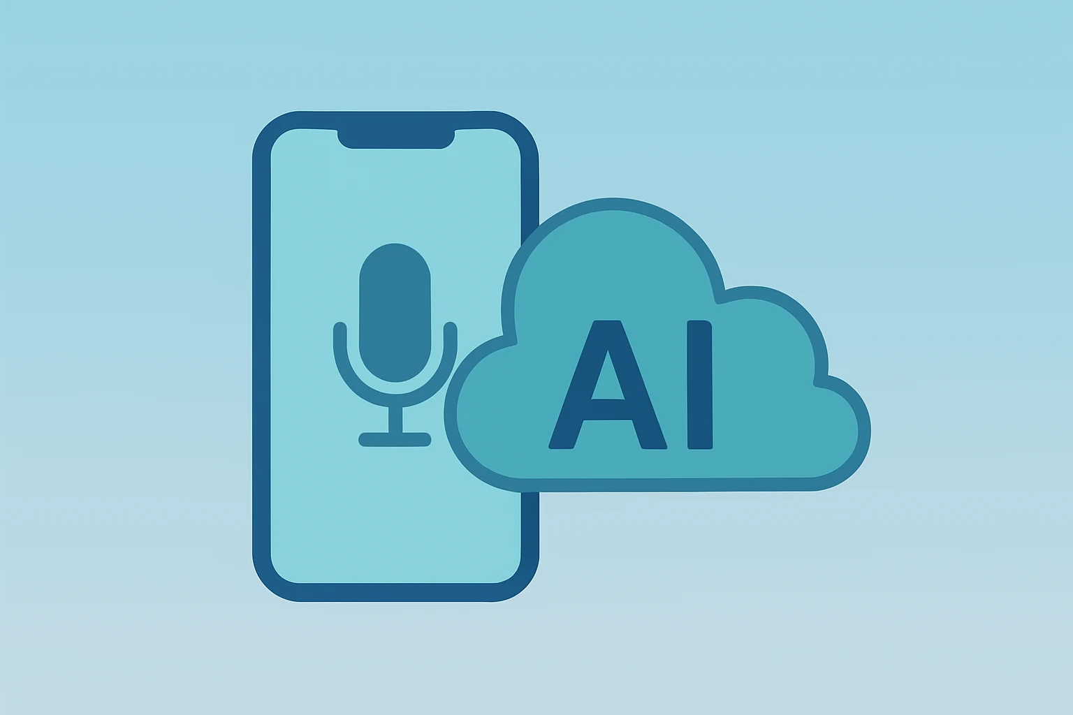 Centered flat vector of a smartphone merging with a cloud server to symbolize the Amazon AI phone and Alexa integration.