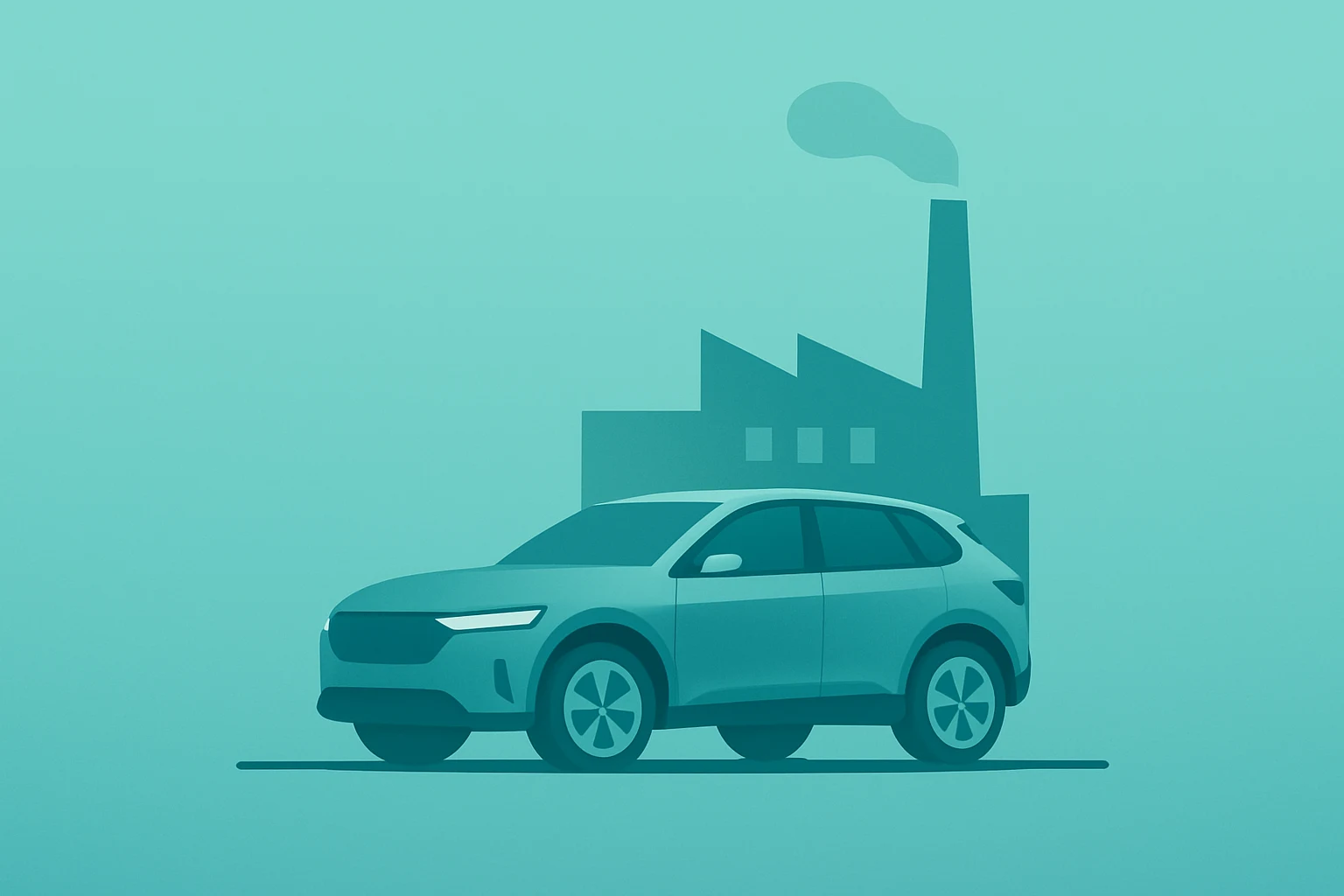 Flat vector of a compact electric SUV and factory silhouette representing the Rivian stock upgrade and capacity story.