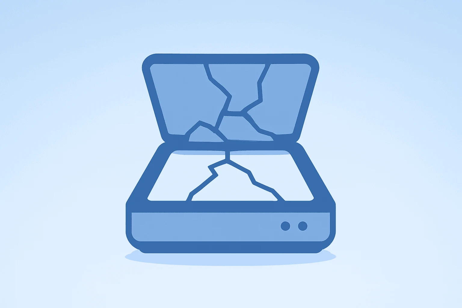 Flat filled vector of a chip scanner with a fractured shell symbolizing ASML China exposure under domestic DUV pressure.