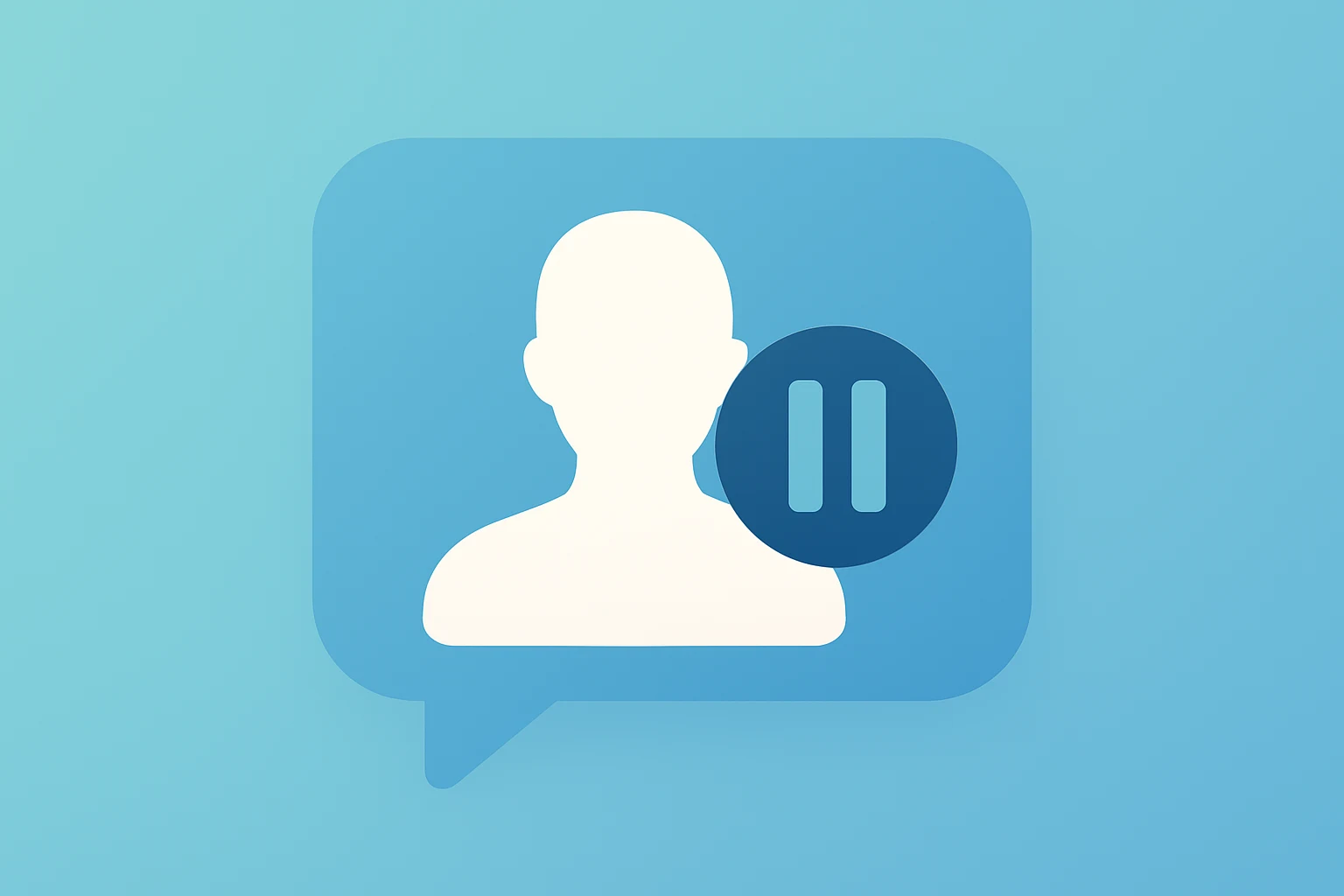Flat vector of a paused avatar in a chat bubble, symbolizing Meta halts teen access to AI characters, with subtle shadow.