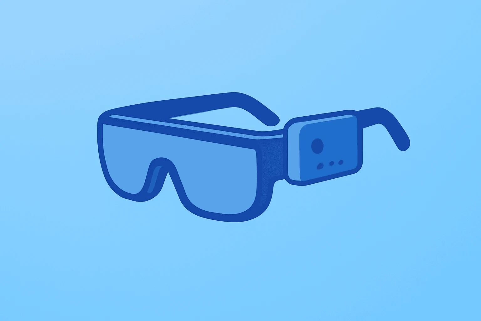 Flat centered vector of a single AR glasses device merged with a compact processor, evoking Snap SPECS AR glasses debate