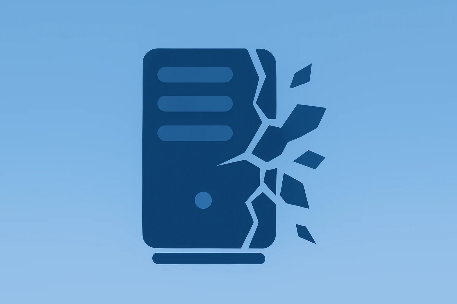 Flat filled vector of an ad tech server with a dimmed fracture, symbolizing TTD stock pressure after a Publicis audit dispute