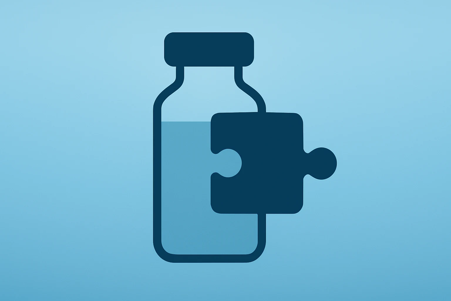 Flat vector of a vaccine vial merging with a puzzle piece to symbolize Sanofi Acquires Dynavax and portfolio integration.