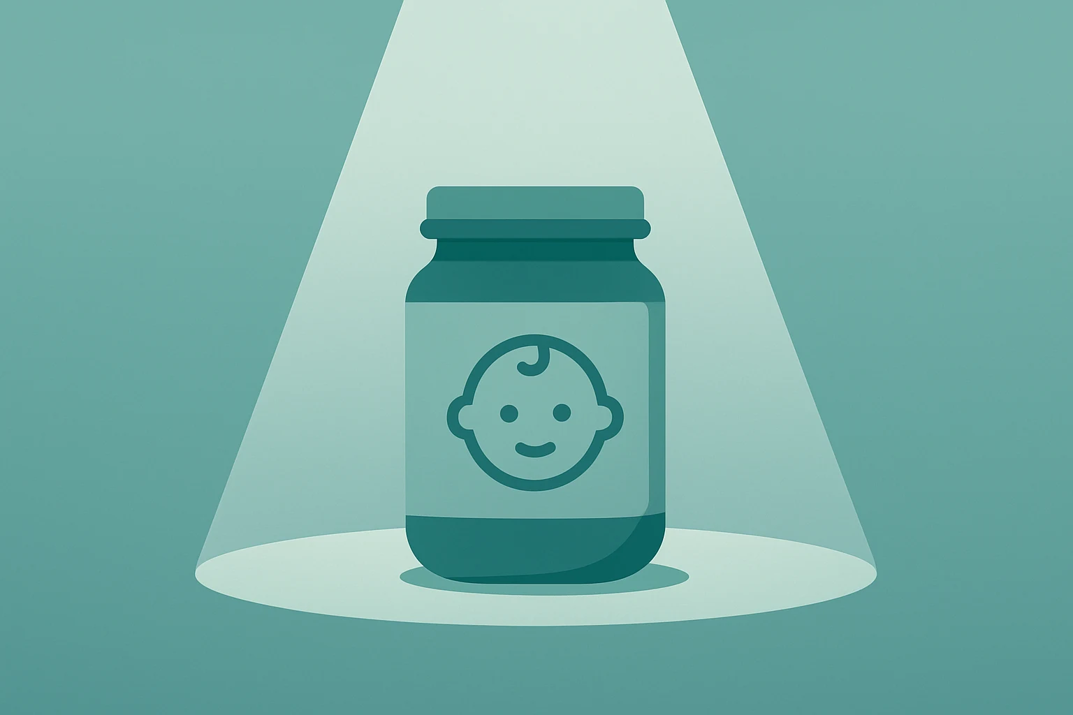 Flat vector of a baby-food jar stepping into a market spotlight symbolizing the Once Upon a Farm IPO valuation debut