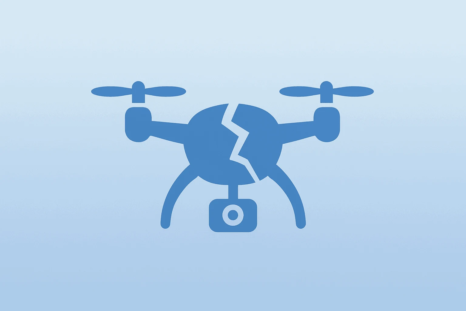 Flat filled vector of a drone hull with a fractured shell symbolizing Trump drone tariffs and onshoring.
