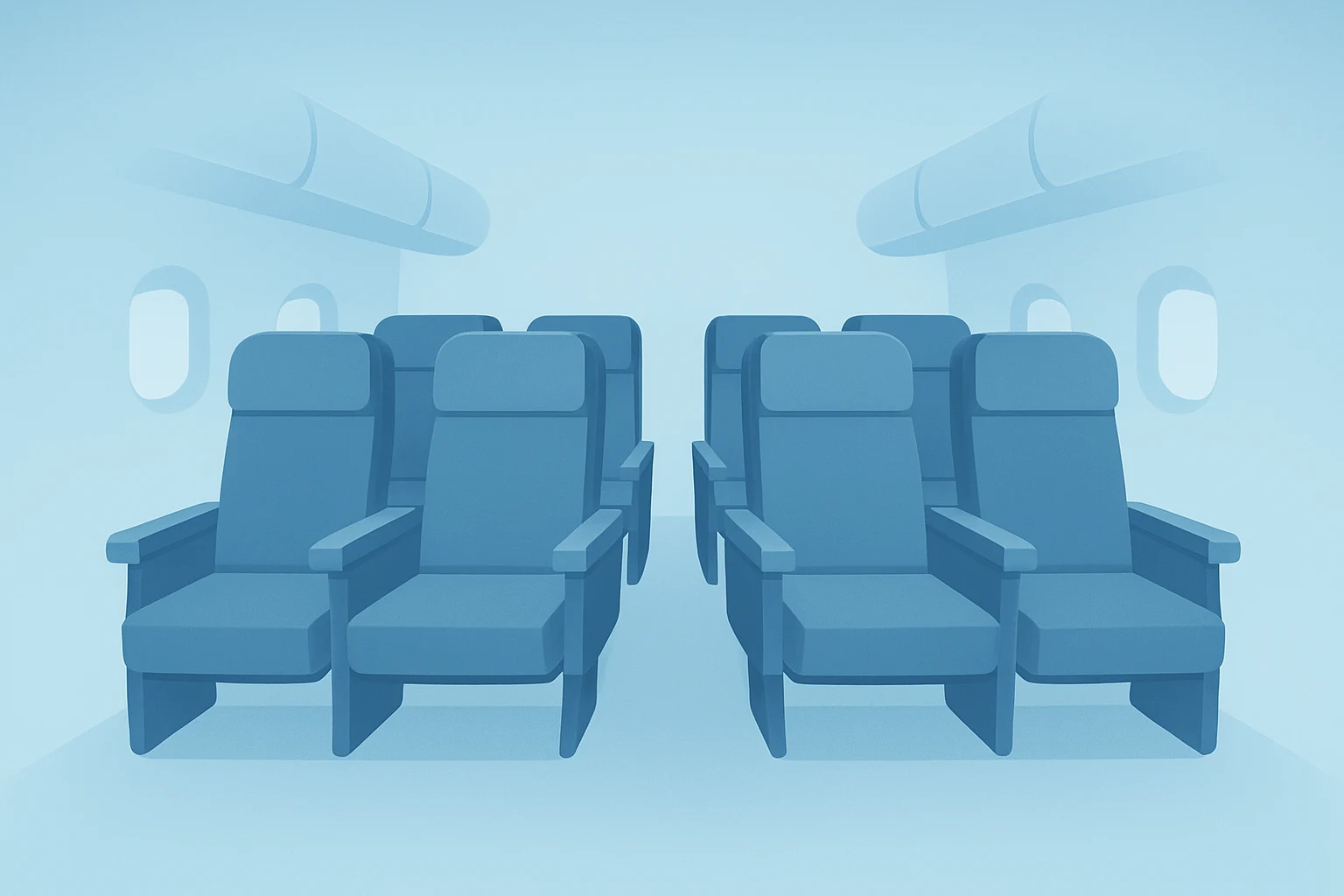 Flat vector airplane cabin with premium seat rows symbolizing Southwest Assigned Seating and cabin reconfiguration.
