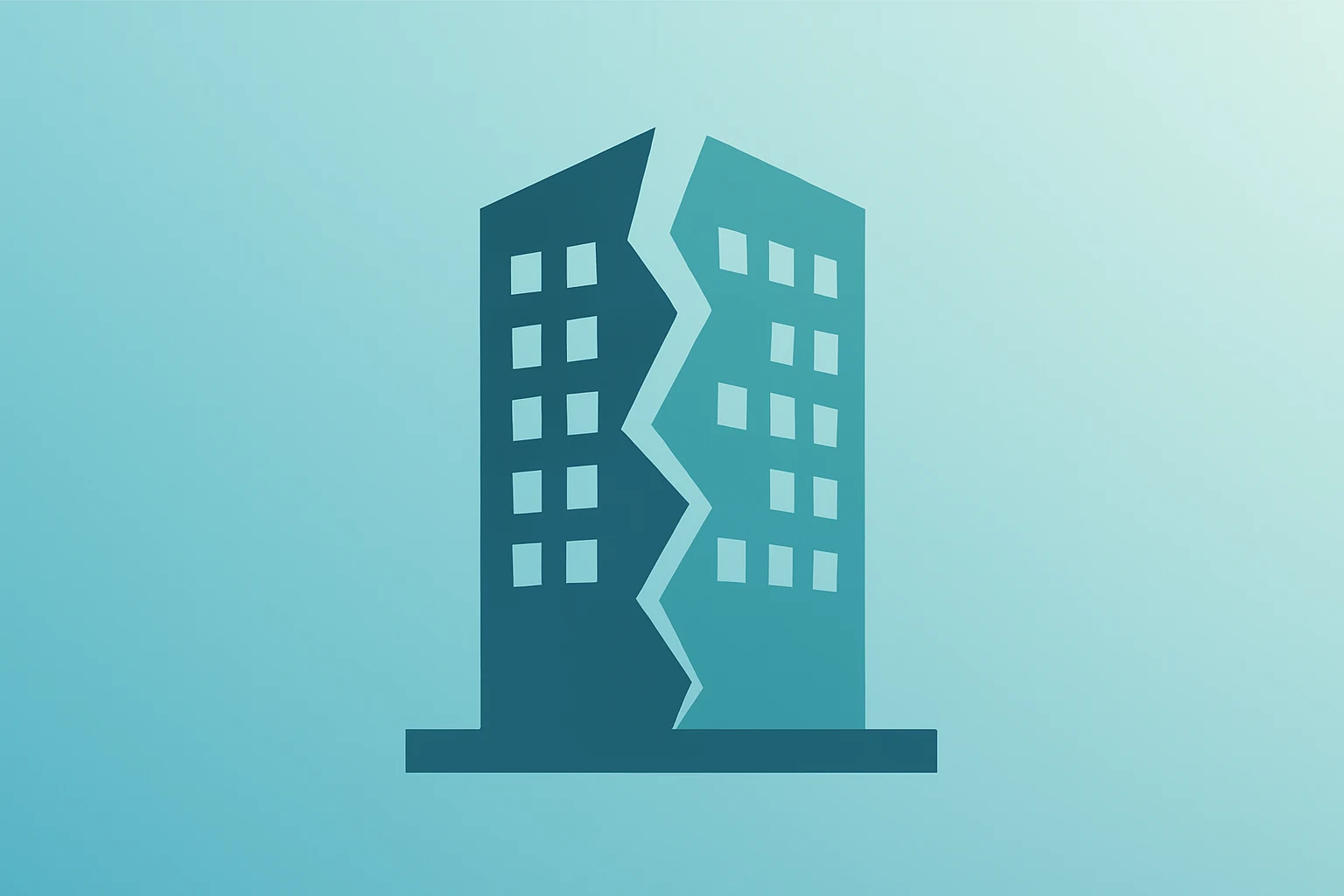 Flat vector of a fractured tower symbolizing Warner Bros Discovery takeover disruption after Affinity Partners withdrew.
