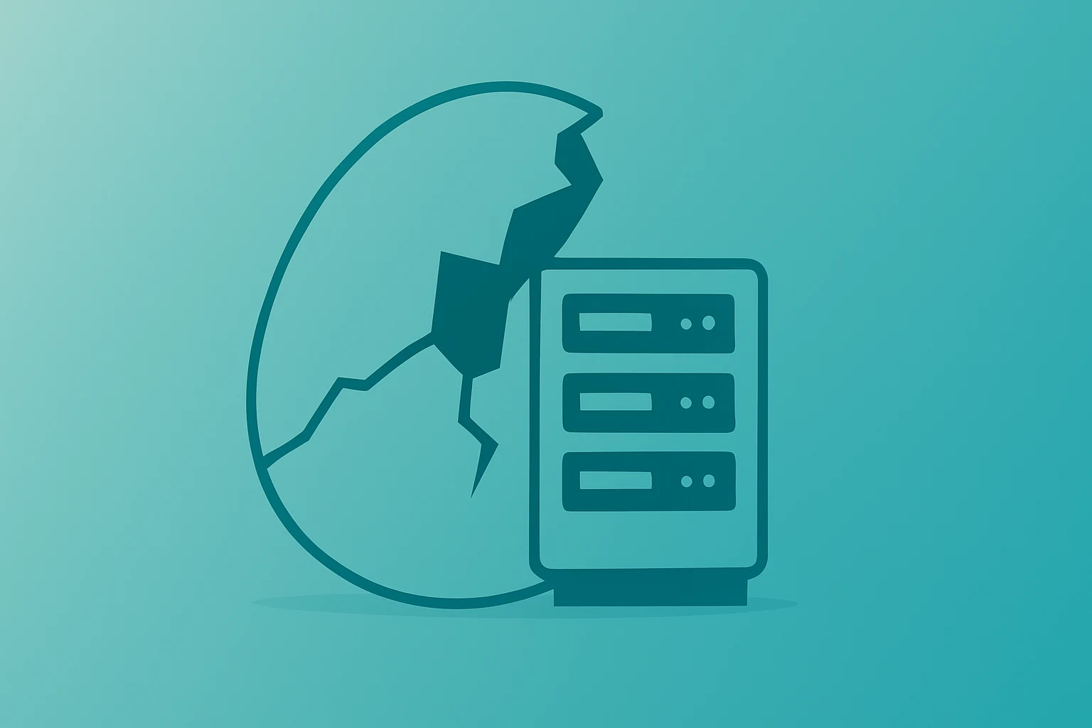 Flat-vector server node under a fractured shell symbolizing Palantir stock options-driven volatility and valuation debate.