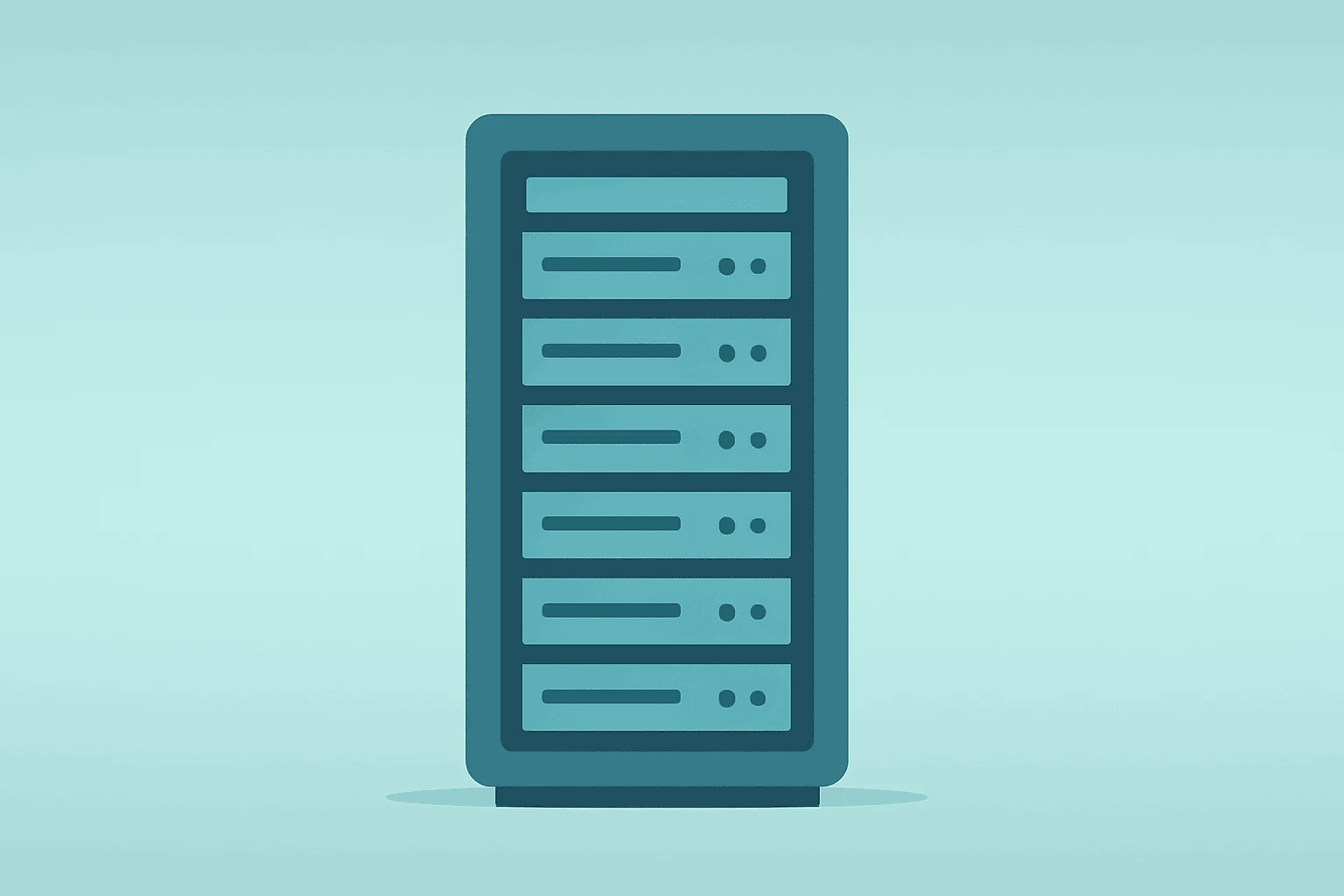 Flat filled vector of a server rack expanding with compute modules to symbolize Meta capex and AI data center investment.