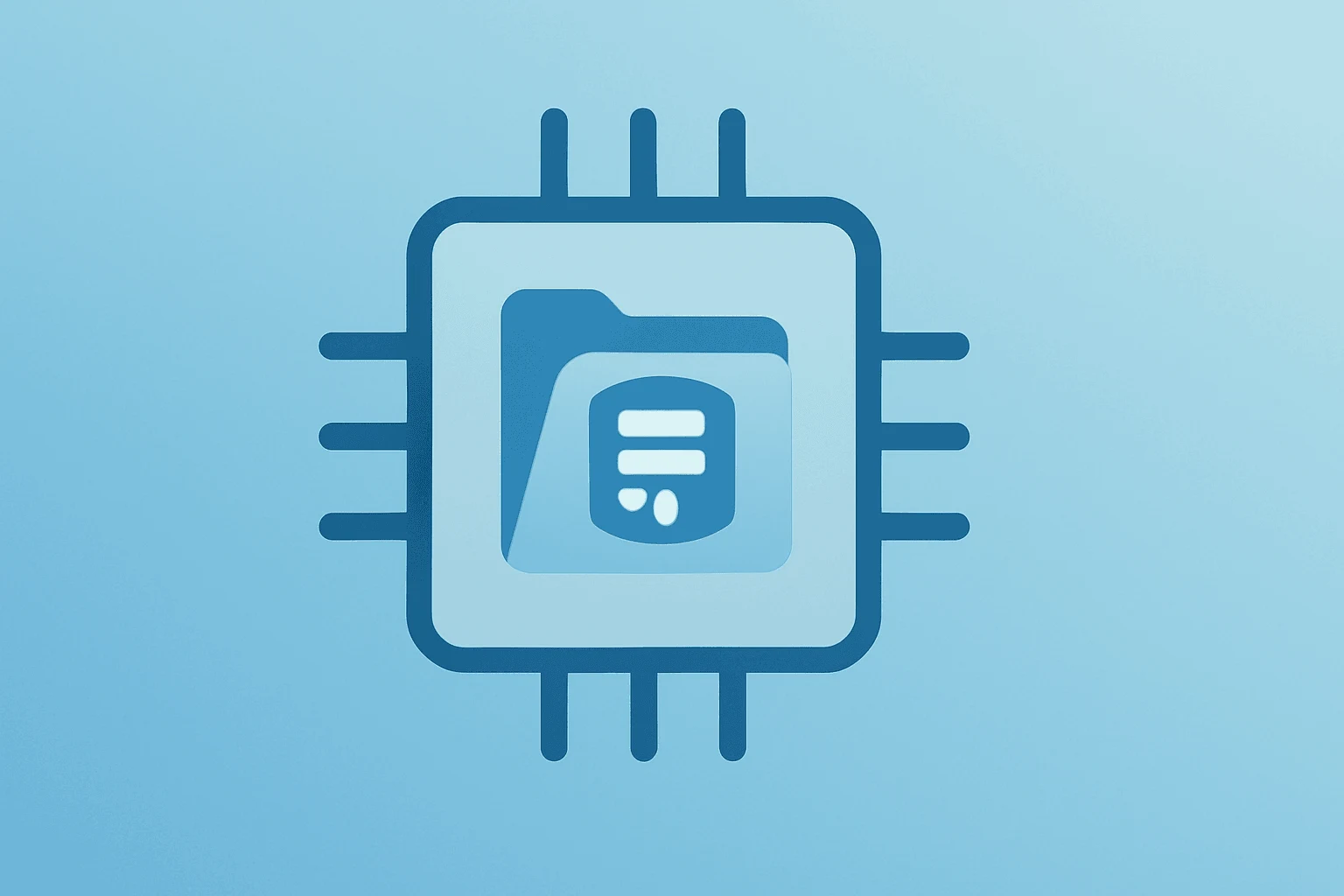 Flat centered vector of a chip module enfolding a repository hub to evoke the Nvidia Hugging Face acquisition.