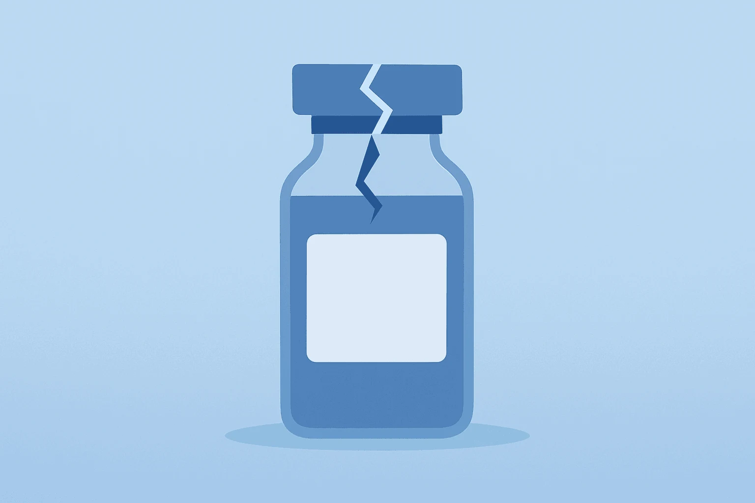 Flat vector of a clinical trial capsule with a fractured shield symbolizing Novo Nordisk ZEUS trial setback and impairment.