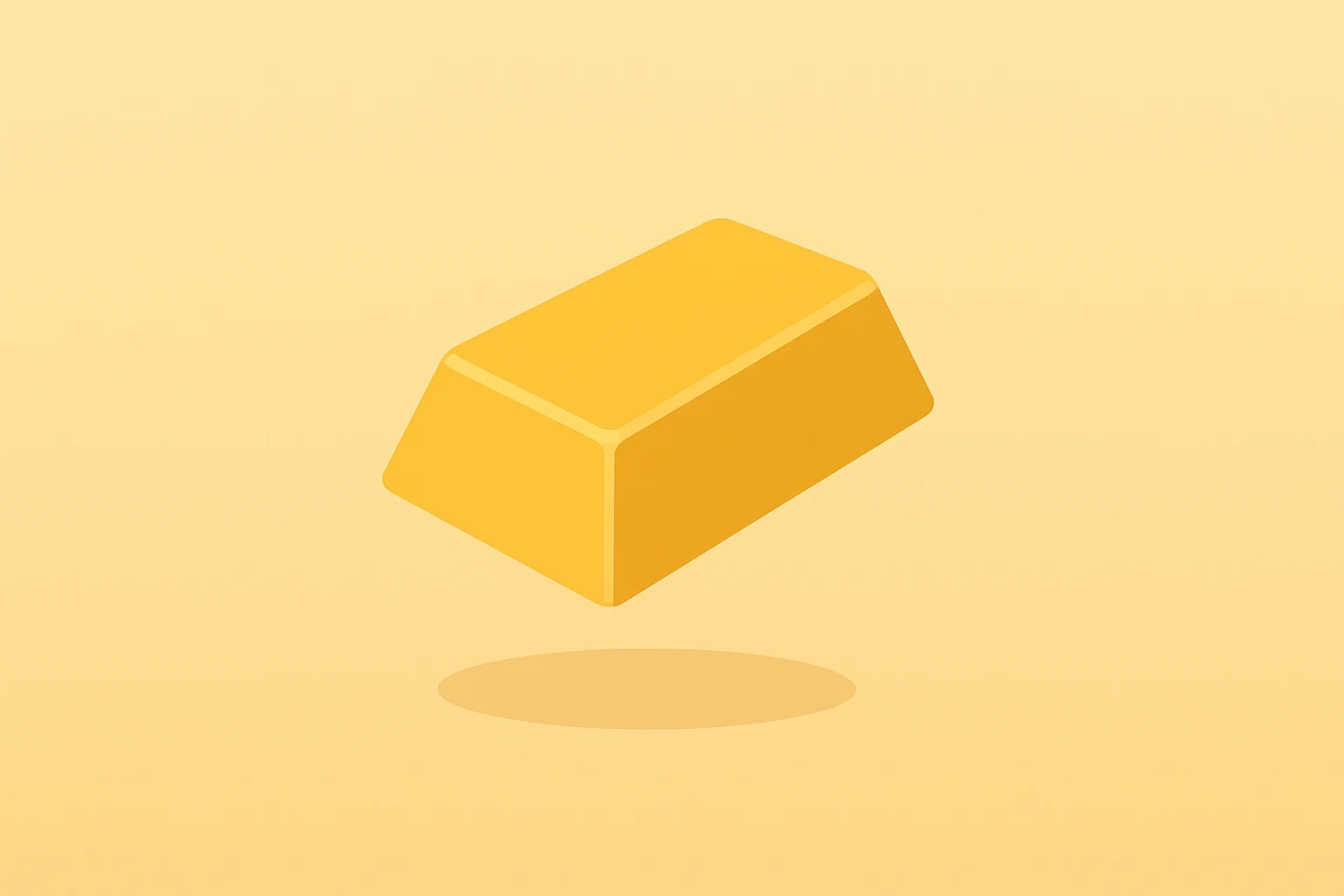 Flat vector gold ingot buoyed by a soft lift on a cobalt-silver gradient reflecting the gold price rally.