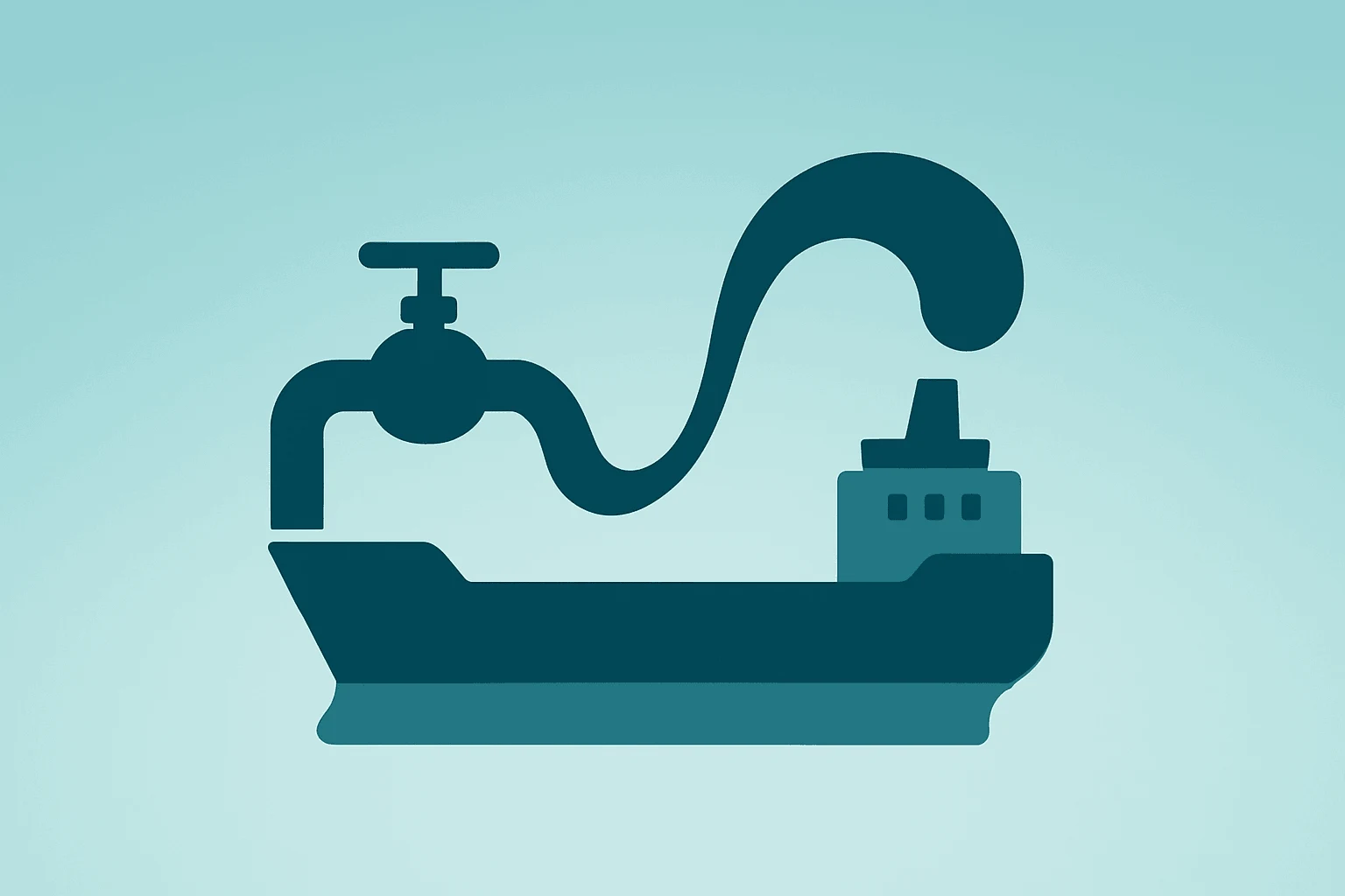 Flat filled vector of an oil tanker fused with a rising pipeline to symbolize OPEC+ Raises Output and Hormuz recovery.