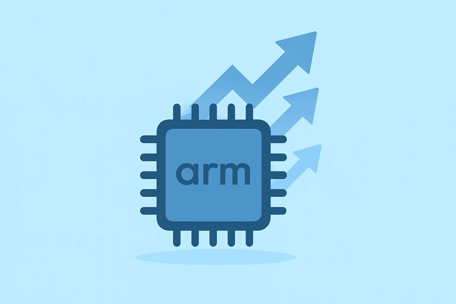 Flat vector of a server chip symbolizing Arm earnings momentum from AGI CPU demand with negative space and subtle shadow lift