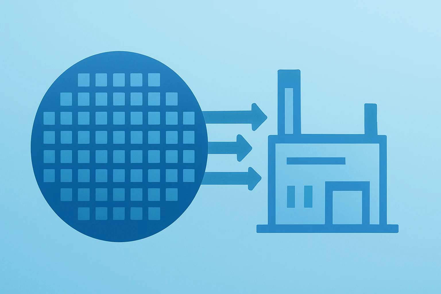 Minimalist flat vector of a photonic chip merging with a fab module to signal QUBT Q3 Results and photonics progress.
