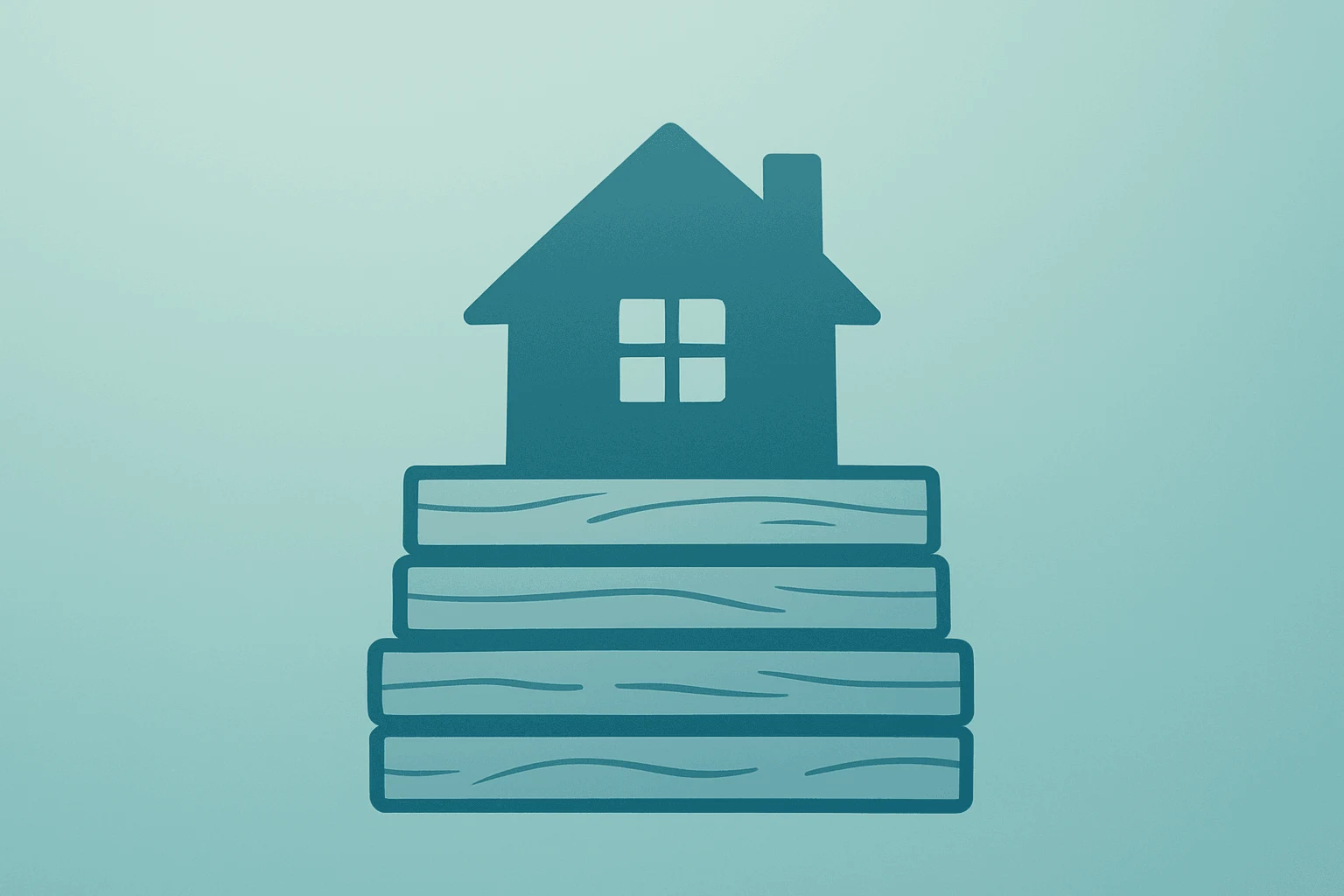 Flat filled vector of stacked lumber meeting a shrinking house silhouette to symbolize Home Depot earnings and Pro demand.