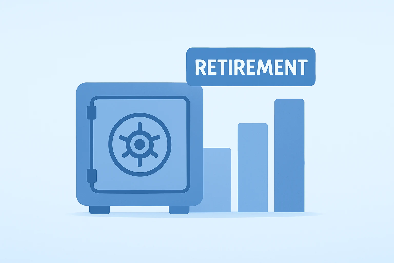 Minimal flat-vector depiction of a retirement vault merging into an asset block, evoking the Corebridge Equitable merger.