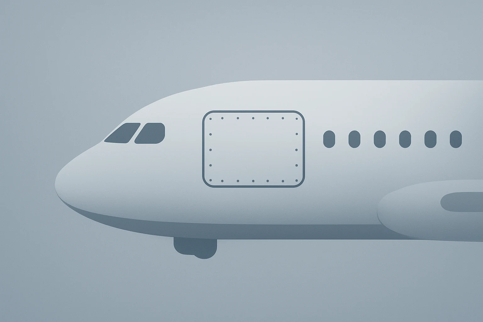 Flat vector of a stylized jet fuselage with a protective maintenance panel evoking the Airbus A320 directive urgency.