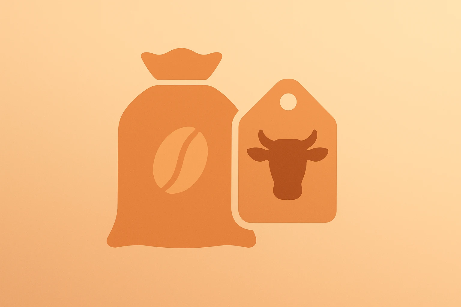 Flat vector of a coffee sack with a cattle tag symbolizing U.S. Tariff Cuts on Coffee and Beef easing food firm input costs.