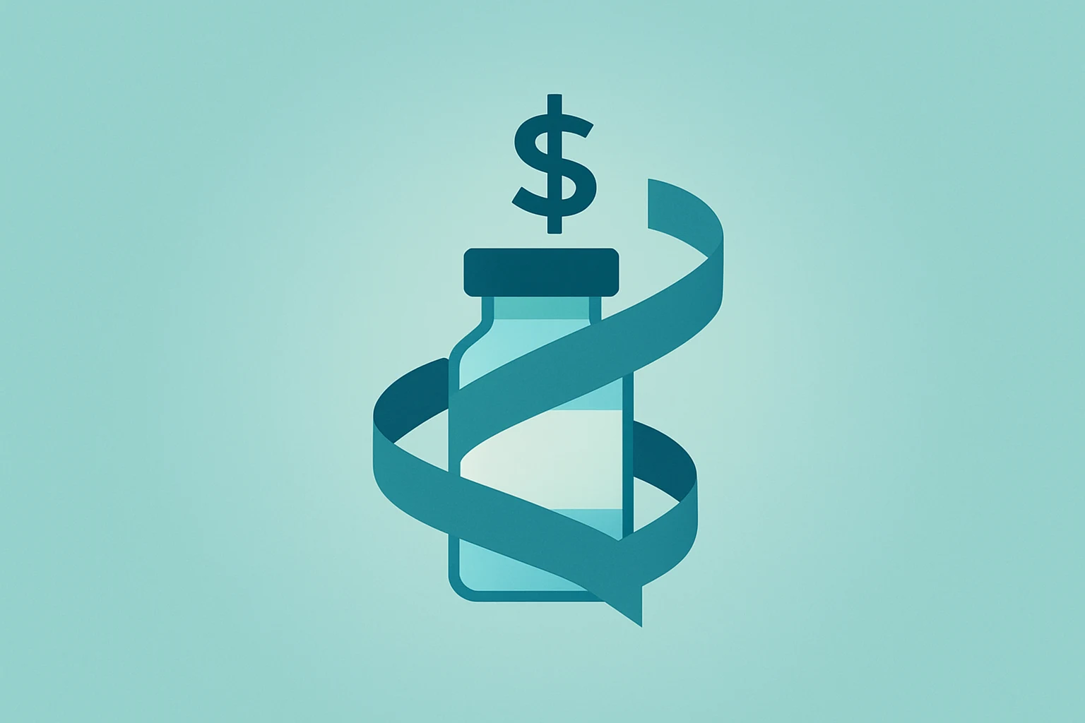 Flat filled vector of a medicine vial fused with a manufacturing plant to symbolize the AbbVie $100 Billion Deal trade-off.