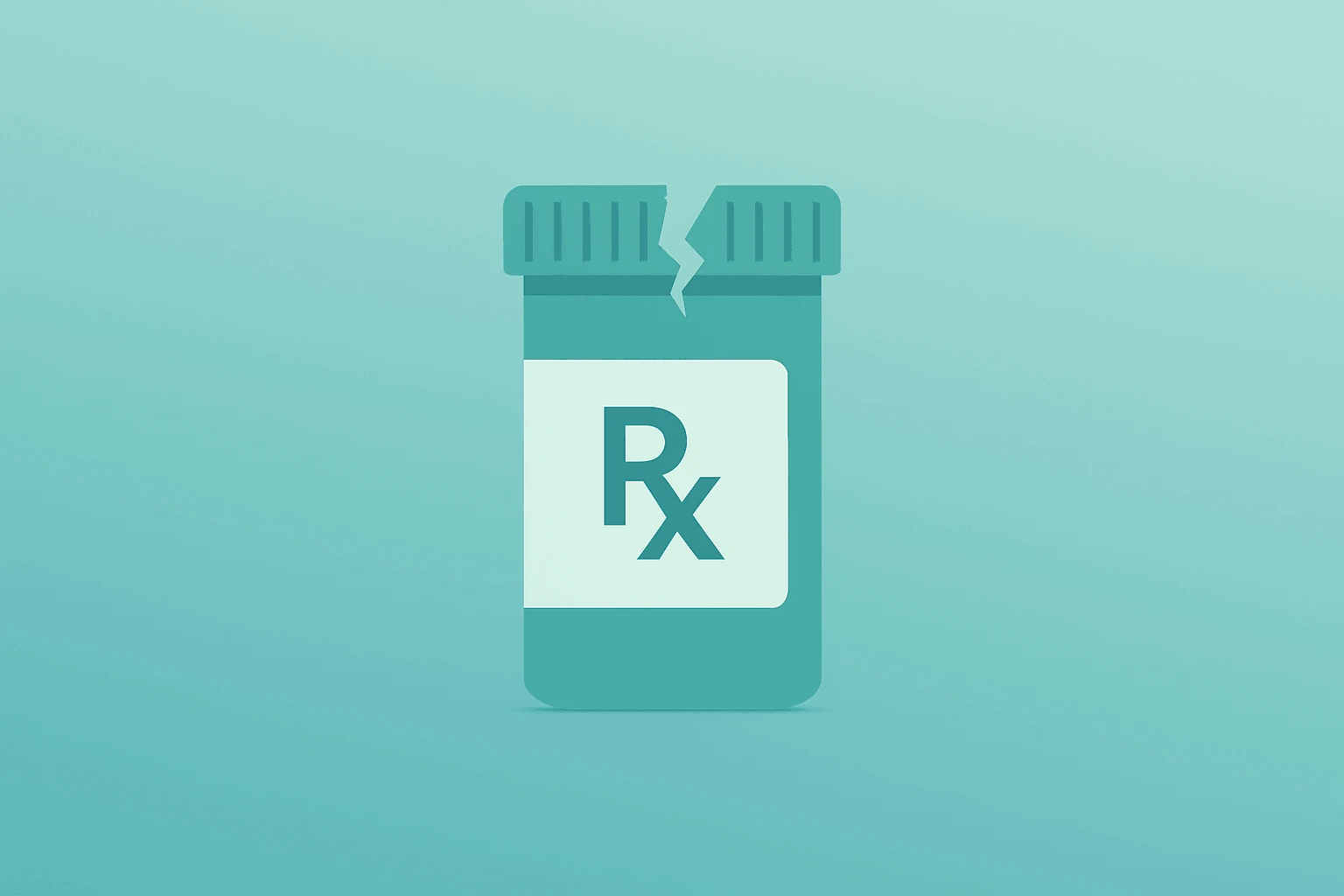 Flat vector of a fractured medicine bottle and capsule, evoking Hims & Hers Q1 2026 results and GLP-1 shift.