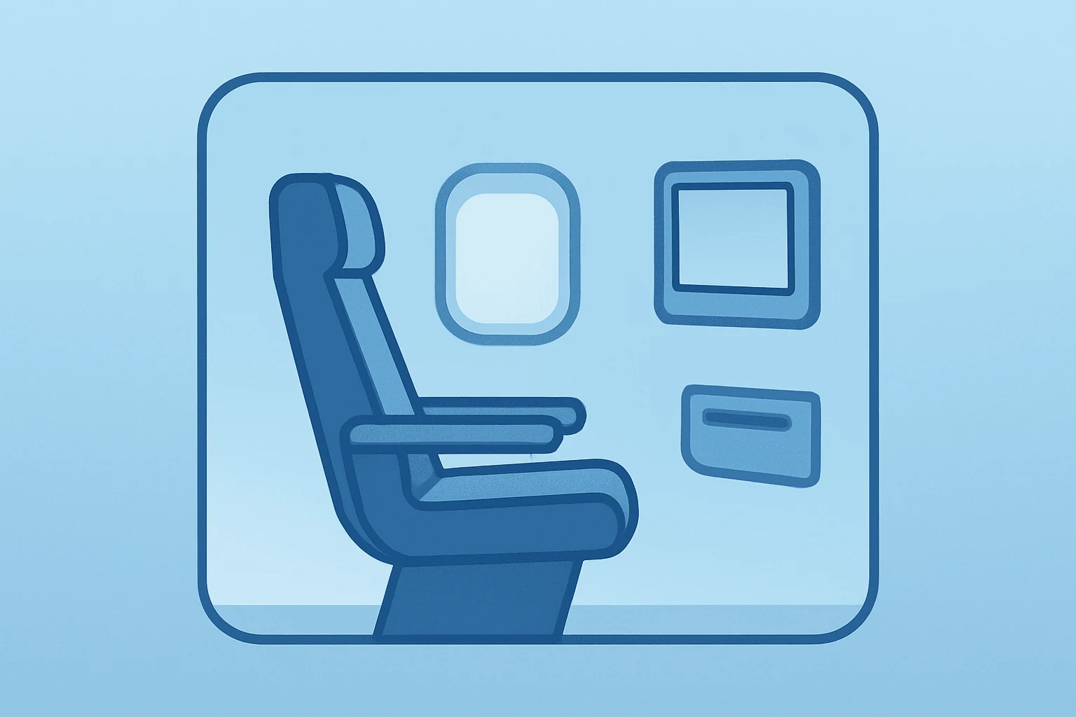 Flat vector narrowbody screen and premium seat module illustrating American Airlines seatback screens upgrade.