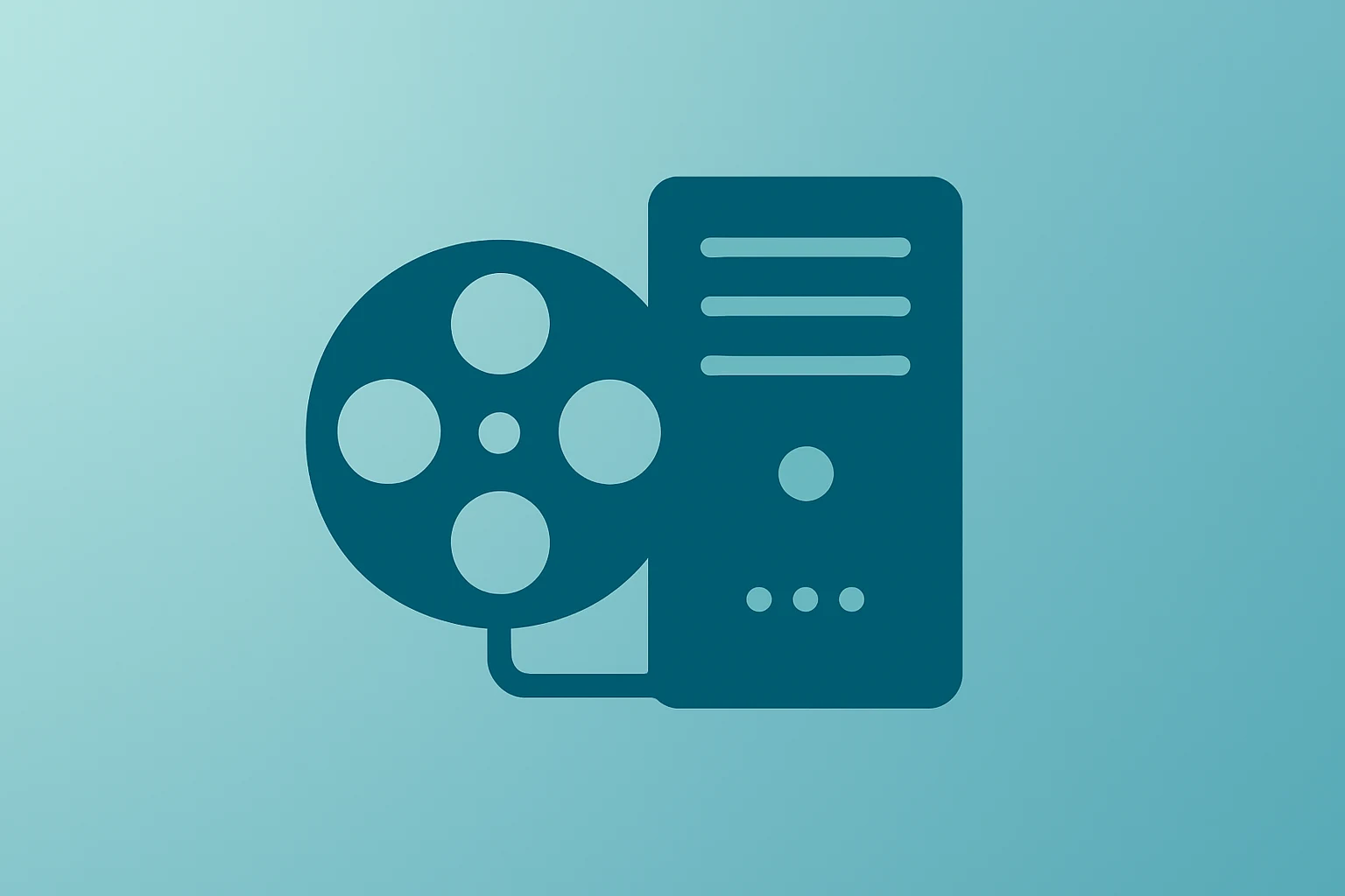 Flat filled vector of a film reel fused with a compact server to evoke Netflix Acquires InterPositive and AI film tools.