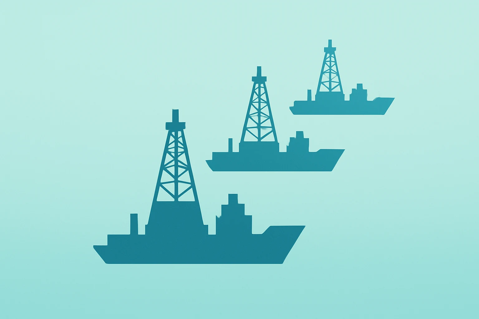 Flat vector offshore rig cluster symbolizing Transocean to Acquire Valaris, the combined fleet and a $10 billion backlog.