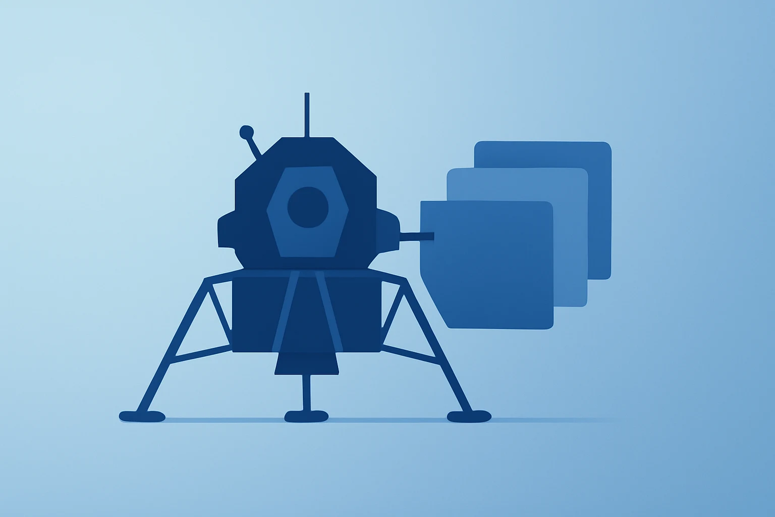 Flat-vector satellite module dimming on a soft gradient to symbolize Intuitive Machines Q4 Results and backlog risk.