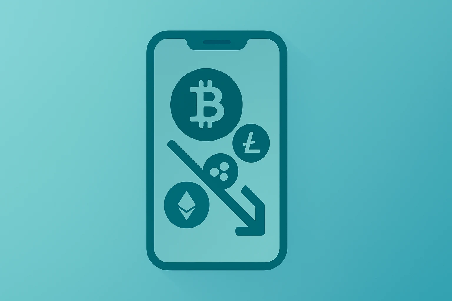 Flat-vector mobile trading phone with dimming crypto cluster symbolizing Robinhood stock exposure to crypto selloffs