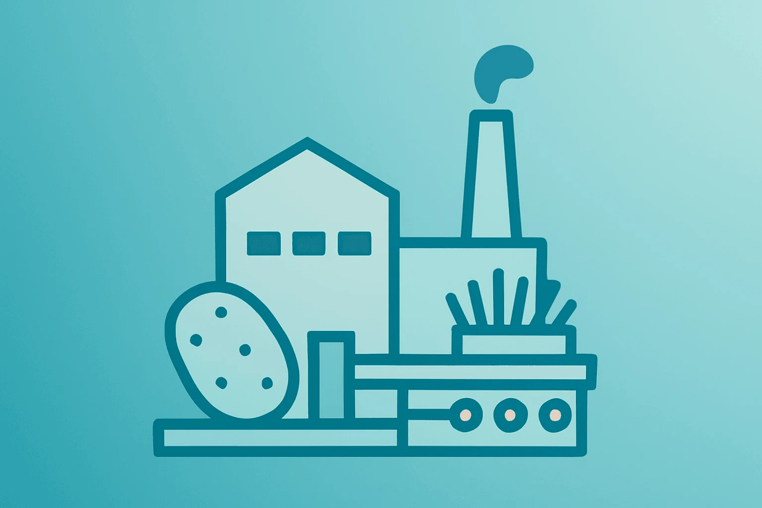 Flat vector of a potato-processing plant expanding output to symbolize Lamb Weston earnings and dividend.