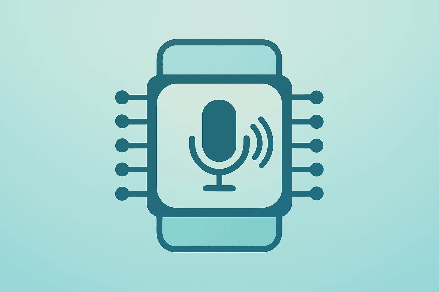 Centered flat vector of a device chip fused with a glowing speech module to symbolize Apple WWDC 2026 Siri AI platform.
