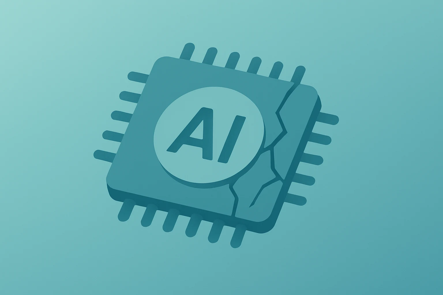 Flat vector of a semiconductor chip dimming and fracturing to symbolize the Nvidia stock sell-off and high-profile exits.